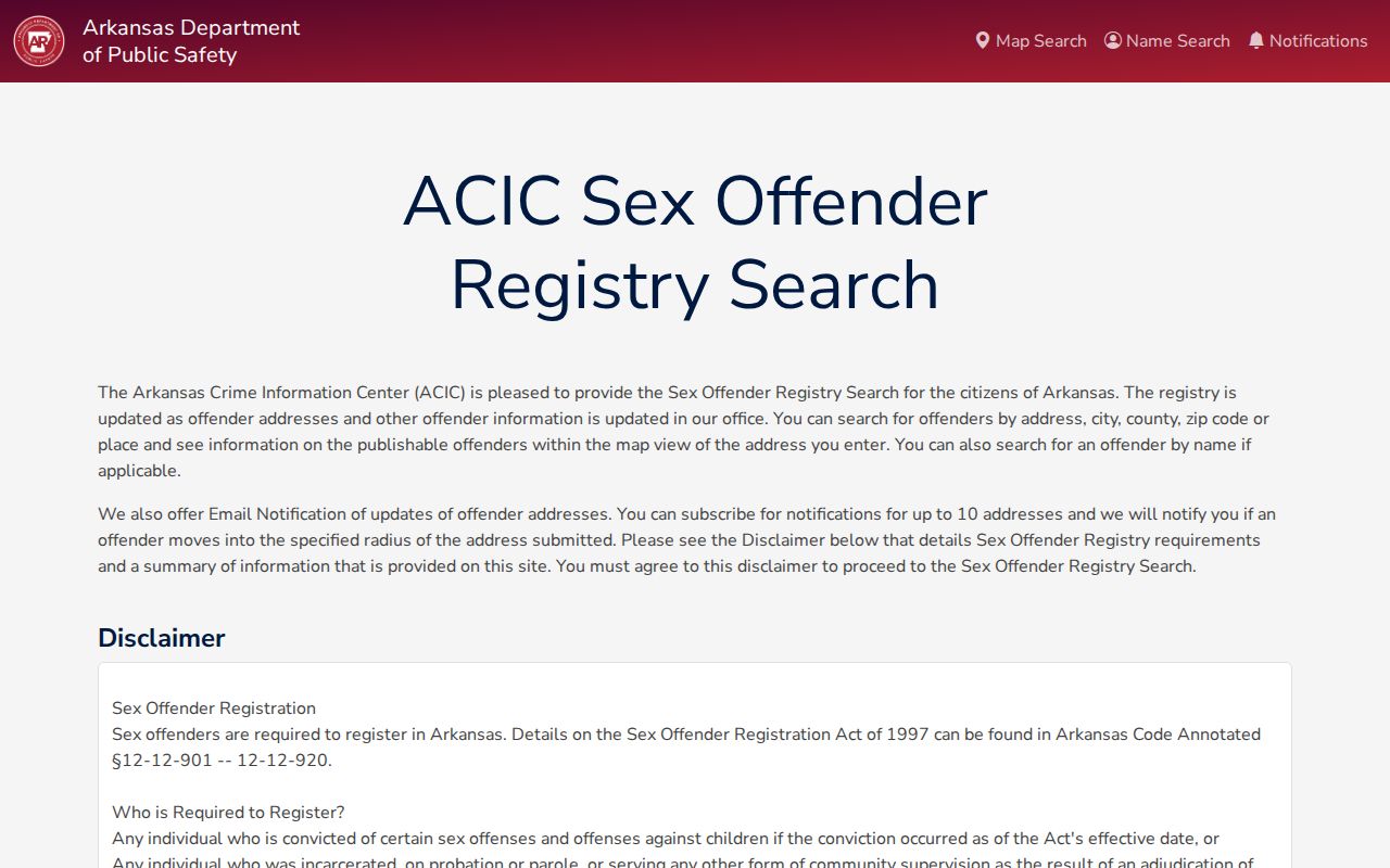 Searcy neighbors Arkansas official offender search interface