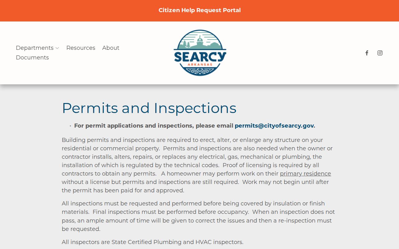 Searcy street directory permits and inspections page