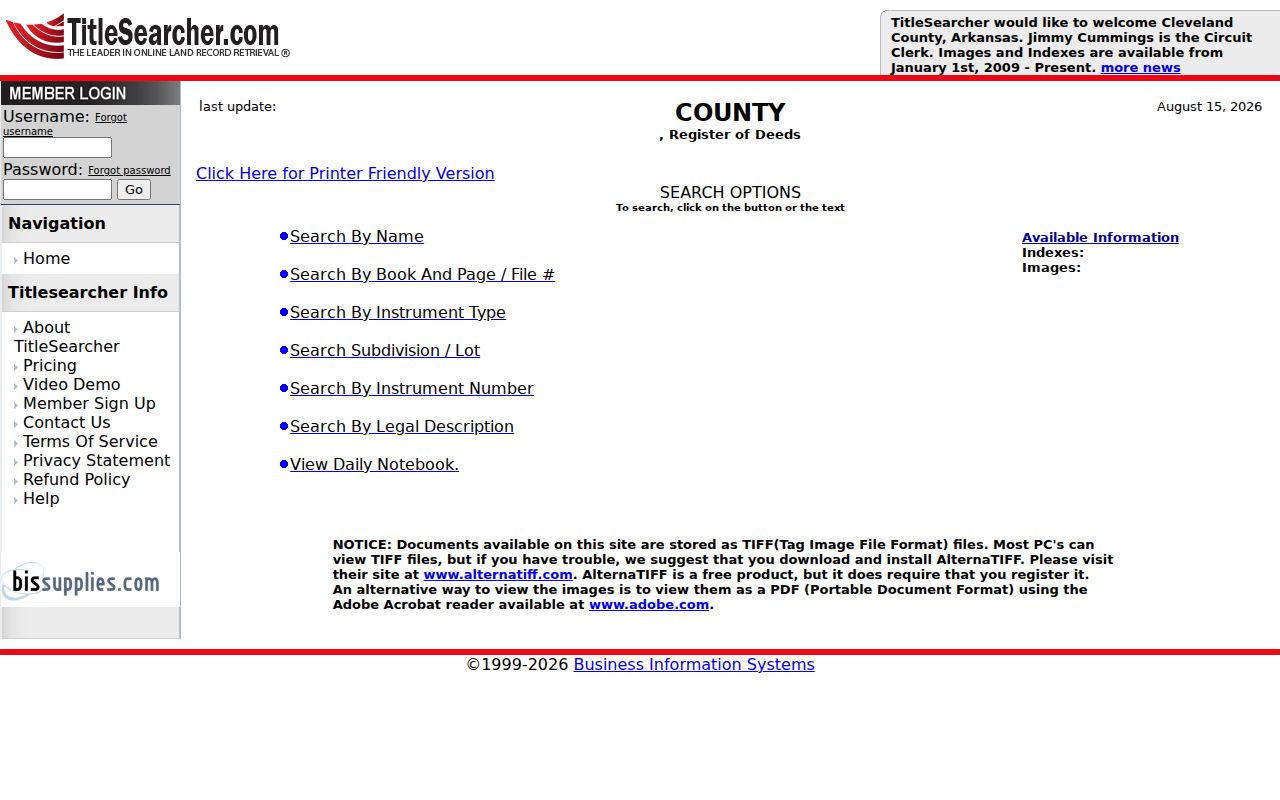 Searcy street directory TitleSearcher deed index interface